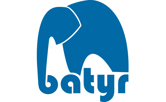 Batyr logo, blue elephant with batyr shown underneath.